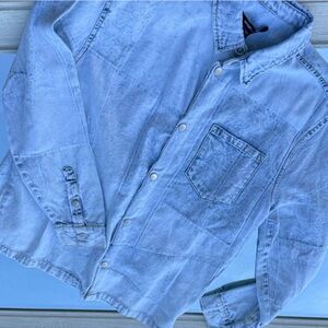 Fashion Nova Denim Blue Casual Button Down Shirt